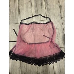 Sheer Pink Babydoll Top Black Lace Trim Halter Tie Slips Lingerie